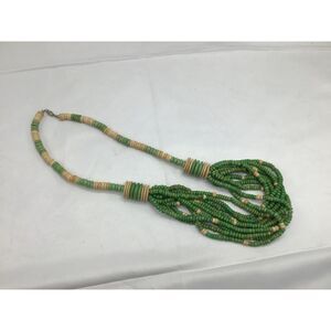 Green Wooden Beaded Necklace Multistrand Barrel Clasp Vintage Statement VSCO